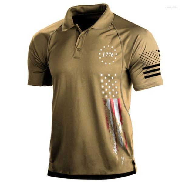 Polo da uomo 1776 Giorno dell'Indipendenza Bandiera americana Stampa Polo patriottica da uomo Manica corta in cotone Pique Colorblock