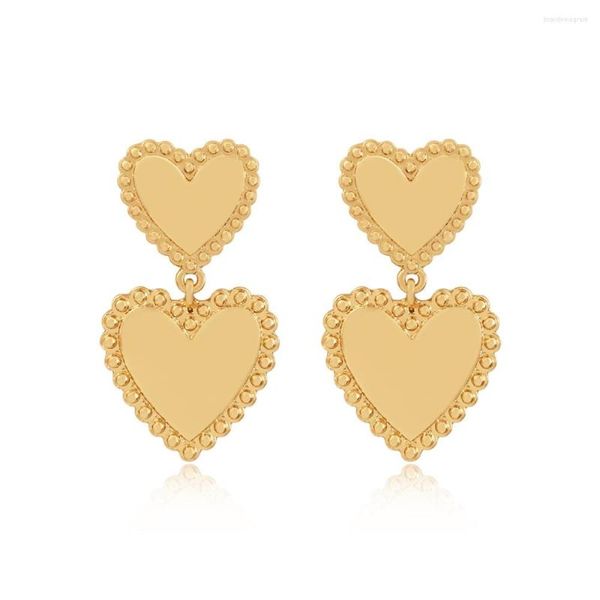 Brincos de argola vintage cor de ouro gota de coração para mulheres arco brilhante geométrico brinco coreano joias da moda