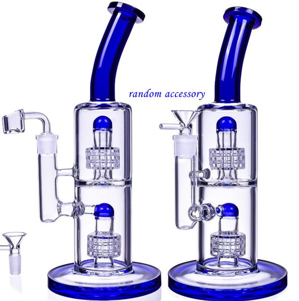 New Blue Matrix Perc Bong in vetro Tubi dell'acqua Narghilè Downstem Perc Heady Glass Dab Rigs Oil Rigs