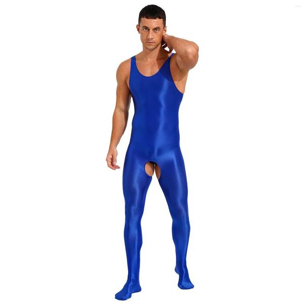 Costumi da bagno da donna Lingerie da uomo Crotchless Full Body Body Lucido Oleato Lucido Liscio Elastico Senza maniche Scollo a U Con apertura sul cavallo Piede