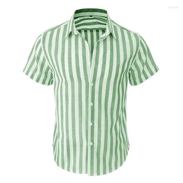 Camicie casual da uomo verde bianco a righe da uomo estate maniche corte vacanze al mare Aloha moda hawaiana abbigliamento largo 2XL