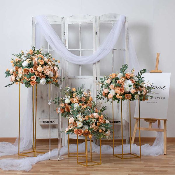 Flores secas grande linha de casamento mesa central peça artificial flor de seda bola rosa plantas falsas eventos festa pano de fundo arranjo adereços