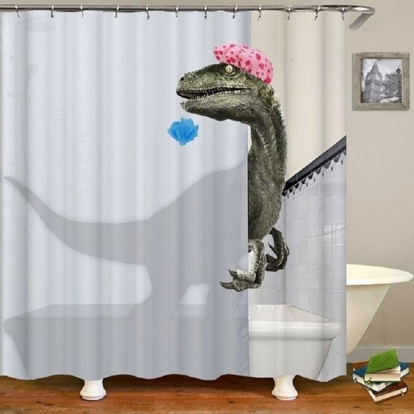 Занавески для душа милые динозавры забавные душевые занавесу для ванной комнаты водонепроницаемые кошачьи зеленые листья ткани пастельные туалетные дверные занавески