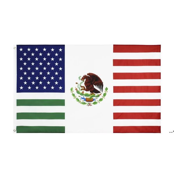 US MX USA Messico Amicizia Bandiera tradizionale Combinazione messicana americana Commercio all'ingrosso FreeShipping In magazzino 3x5ft Banner sea way