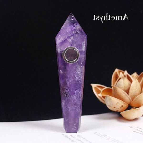 Cristallo naturale Ametista Dream Energy stone Tubi per fumo Tabacco Gemstone Pipe Tower Quarzo Punti con confezione regalo Sofus