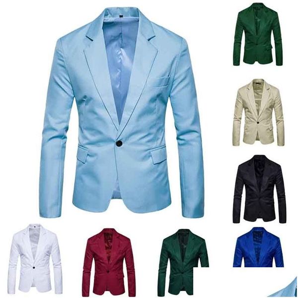 Ternos masculinos Blazers Atacado Casual Terno Masculino Sólido de Um Botão Masculino Blazer Vermelho Ao Ar Livre Jaqueta Slim Fit Homem Manga Comprida 8 Candy Col Dhgvm