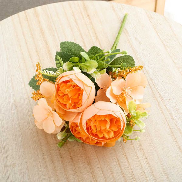 Fiori secchi Nucleo giallo Fiore artificiale Peonia autunnale Sposa con bouquet Decorazione di nozze in seta Forniture per feste artigianali finte