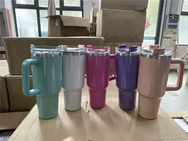 40oz arco-íris de aço inoxidável sublimação tumblers glitter canecas de carro de viagem com alças e tampas manter bebida copos de água fria atacado fy5680 jn15