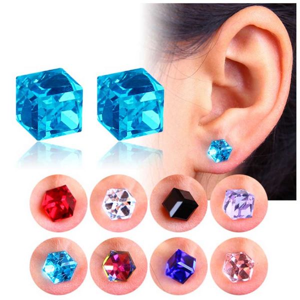 Aggiorna orecchini magnetici in cristallo Magnete per la salute del cubo d'acqua Orecchini in cristallo colorato non forati per gioielli da donna