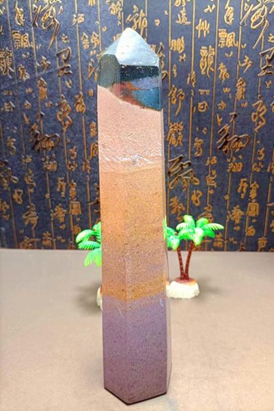 Estatuetas decorativas Cristal de Quartzo Natural Energia Mar Jasper Tablet Varinha Mágica Torre Reiki Decoração para Casa Chakra Ponto de Cura