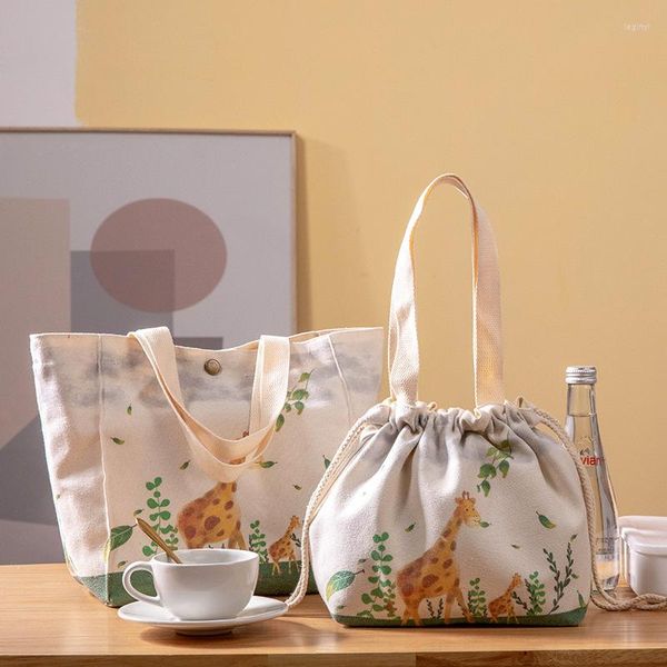 Borse portaoggetti Stampa francese Modello Kawaii Borsa frigo portatile per il pranzo Borsa in tela isolata Bento Tote Thermal School Picnic Food Pouch