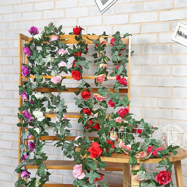 Flores decorativas 1,85-2,5 M Rosa Peônia Flor Artificial Para Casamento Guirlanda Vermelho Rosa Decoração Do Quarto De Casa Jardim Arco Decoração DIY Vinha Falsa