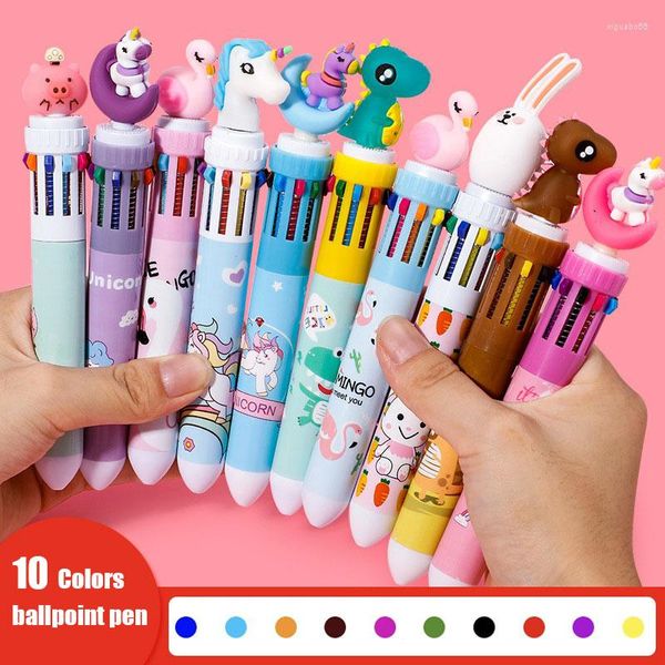 Caneta esferográfica Kawaii retrátil 10 cores recargas brinquedo de desenho animado para crianças escrita suave material escolar material de escritório papelaria gel