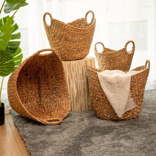 Sacchetti per biancheria Cestini in rattan nordico con manico Cestino sporco Stoccaggio in tessuto domestico Creativo Portatile