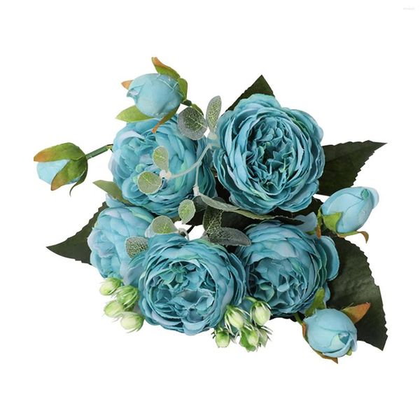 Flores decorativas 4 botões pequenos buquê de rosas para presente de aniversário 5 cabeças grandes decoração para casa flor artificial casamento romântico festa realista