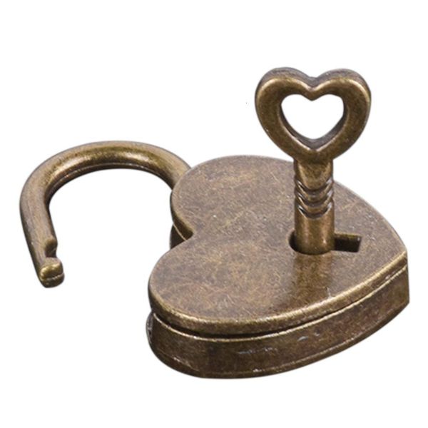 Serrures de porte Mini rétro alliage coeur forme serrure cadenas petit coffre à bagages serrure avec clés en alliage de zinc valise casier matériel ensemble 230616