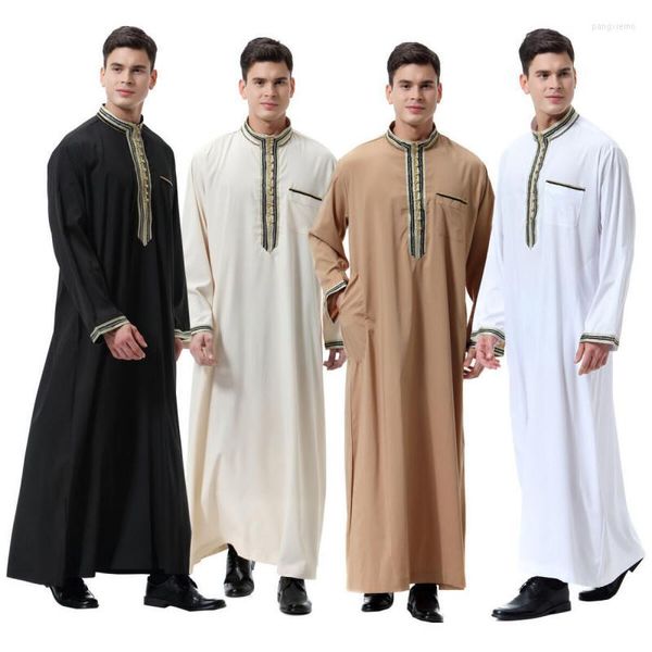 Abbigliamento etnico Ramadan Eid Musulmano Abito da uomo Medio Oriente Arabo islamico Uomo Tinta unita Abito a maniche lunghe Jubba Thobe Caftano Dubai Abaya