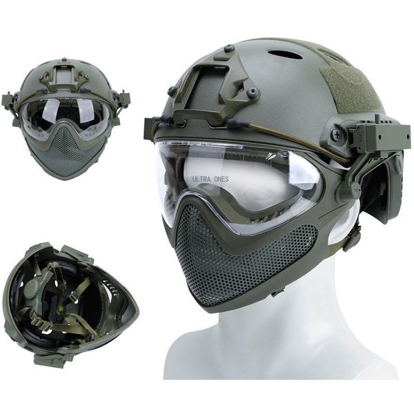 Pattini Caschi Paintball Casco tattico Gioco militare Cs Airsoft Caschi in maglia d'acciaio traspirante completamente coperti Caccia Tiro Equipaggiamento dell'esercito 230614