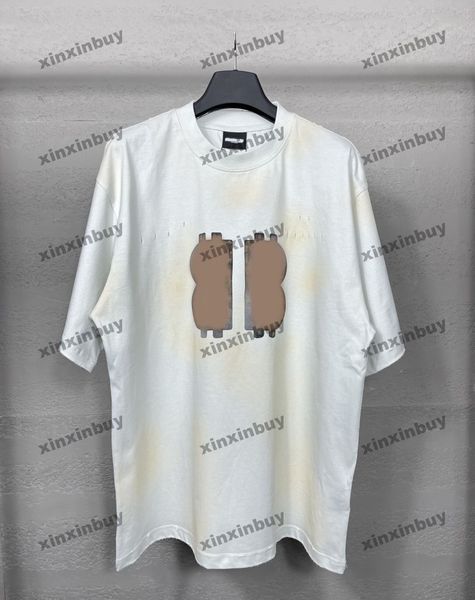 xinxinbuy Herren Designer T-Shirt 23SS Mud Destroyed Tie Dye Paris Kurzarm Baumwolle Damen Schwarz Weiß Grau XS-L