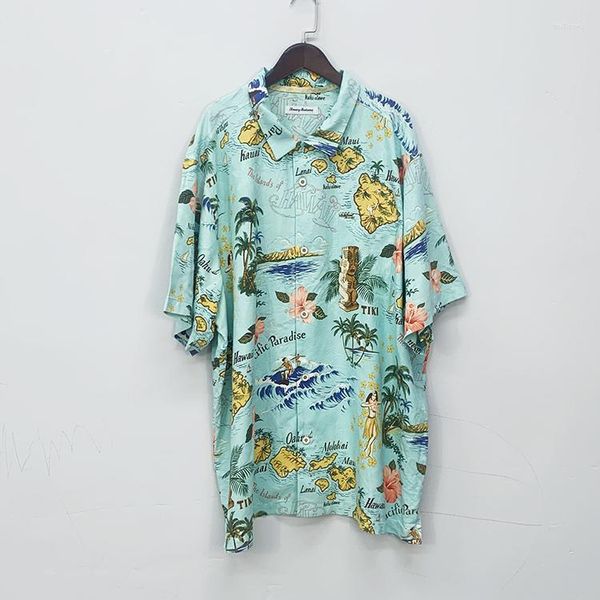 Camicie casual da uomo per uomo Designer di lusso Beach Silk Plus Camicia a maniche corte di grandi dimensioni Stampa floreale verde Summer Hawaiian XXL