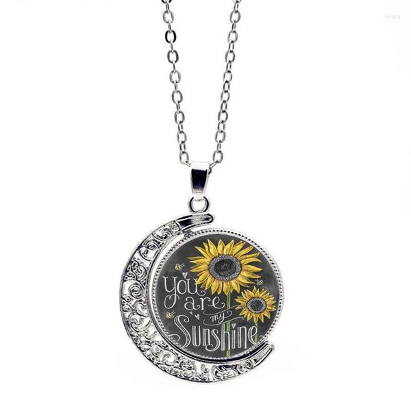 Collane con ciondolo Classic YOU ARE MY SUNSHINE Lettera Collana Moon Dome Girasole Modello Double Side Rotation Donna Uomo Gioielli