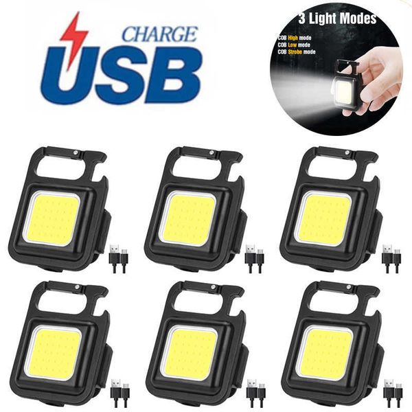 Neue Mini LED Taschenlampe Tragbare COB Led Schlüsselanhänger Licht USB Aufladbare Arbeit Licht Helle Kleine Tasche Notfall Lampe Outdoor Taschenlampe