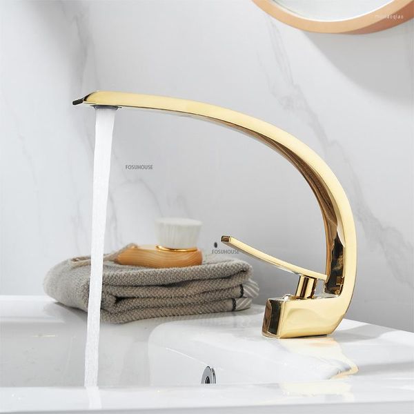 Banyo lavabo muslukları ışık lüks altın havza musluk fikstür tek sap dolap su musluk ev soğuk mikser