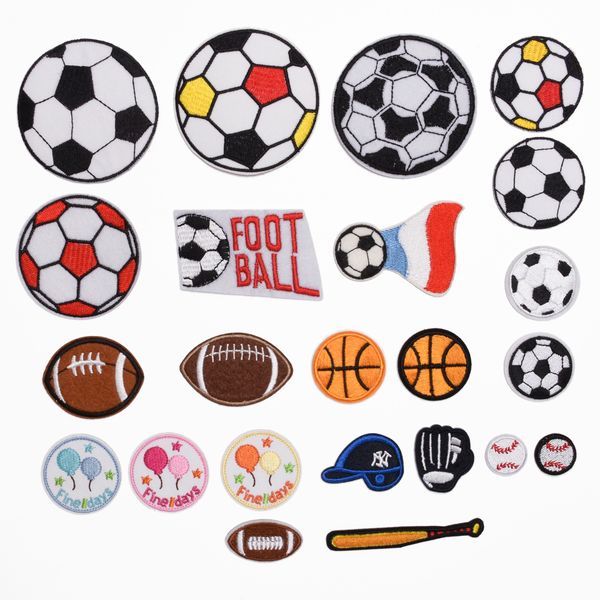 Понятия 23 штуки Ball Sports Iron on Patches Детские футбольные бейсбольные баскетбольные регби вышитые пластырь для ремонта одежды