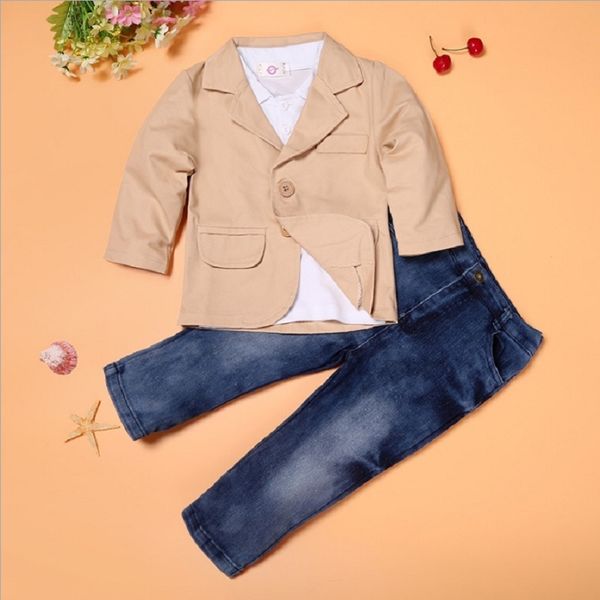 Kleidungssets Jungenkleidung 3-teilig Anzüge 2 3 4 5 6 7 8 Jahre Kinder 3-teiliges Kleidungsset Kinder Mantel Hemd Jeans Baby Outfit Jacke Hose 230614