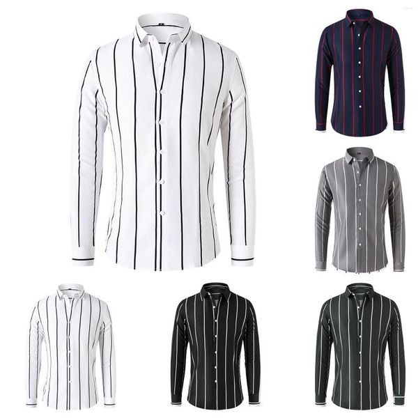 Erkek Tişörtler Erkek Moda İlkbahar ve Yaz Günlük Uzun Kollu Çizgili Gömlek Bluz Sade Paket Giyim Baskılı Tee
