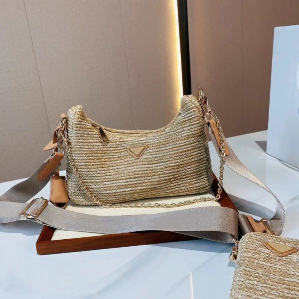 Kadın Straw Bags Naylon Omuz Çantaları Hobos Çanta Zinciri Çantalar Tasarımcı Crossbody Baguettes Lady Small Toes Lüks Tasarımcı Çanta 01