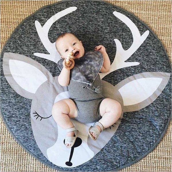 INS Cartoon Pure Cotton Clawling Elk Game Pad, круглый ковер, украшение детской комнаты 2023