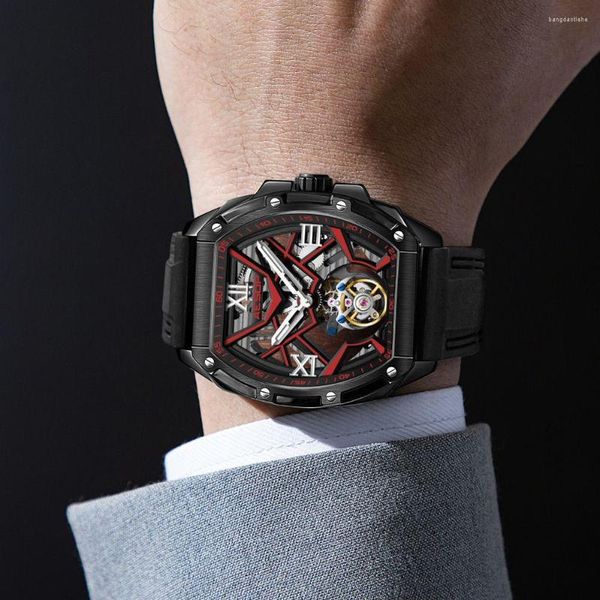 Armbanduhren AESOP 7059 Tourbillon-Bewegungsuhr für Mann Skeleton Sapphire Luminous Herren-Handbuch mechanische 50M wasserdichte Uhren