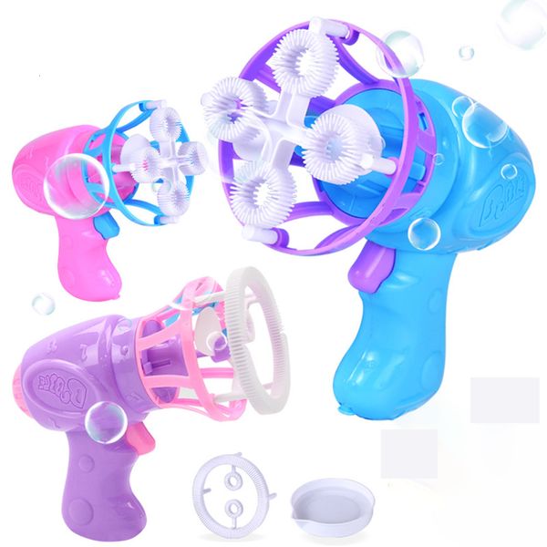 Novità Giochi Estate Divertente Magic Bubble Blower Machine Electric Automatic Maker Gun con Mini Fan Giocattoli da esterno per bambini Forniture per matrimoni 230615