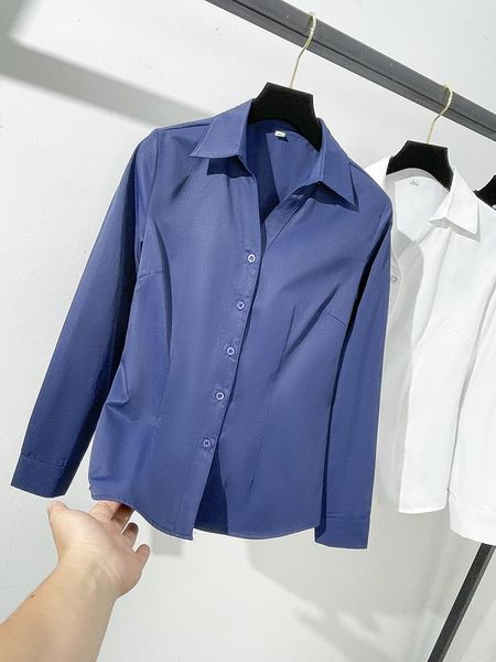 Женские блузки твердые женские рубашки пуговицы в одиночку, элегантная офисная женщина, носить модную топ -женщина Оптовая одежда 2023