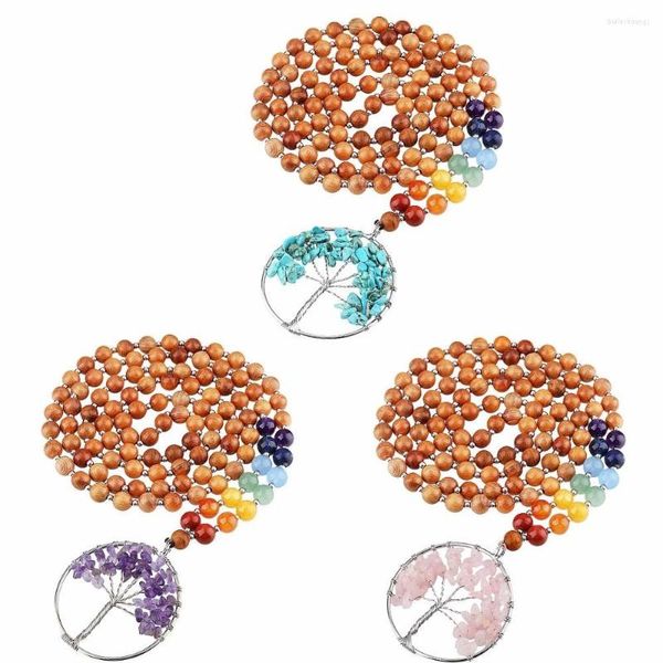 Strand SUNYIK 108 tibetisch-buddhistische Reiki 7 Chakra 8 mm Holz Gebetskette Mala Armband Halskette Baum des Lebens Charms