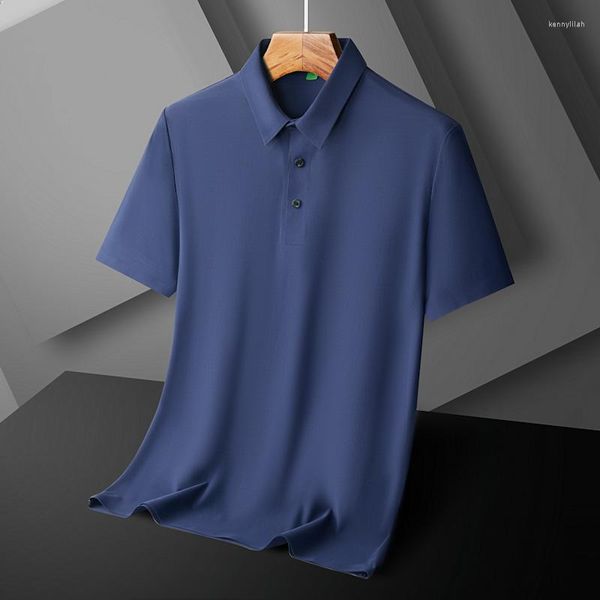 Polo da uomo stile coreano solido 2023 moda di marca polo in seta manica corta da uomo nero blu estate magliette traspiranti tee oversize 6XL