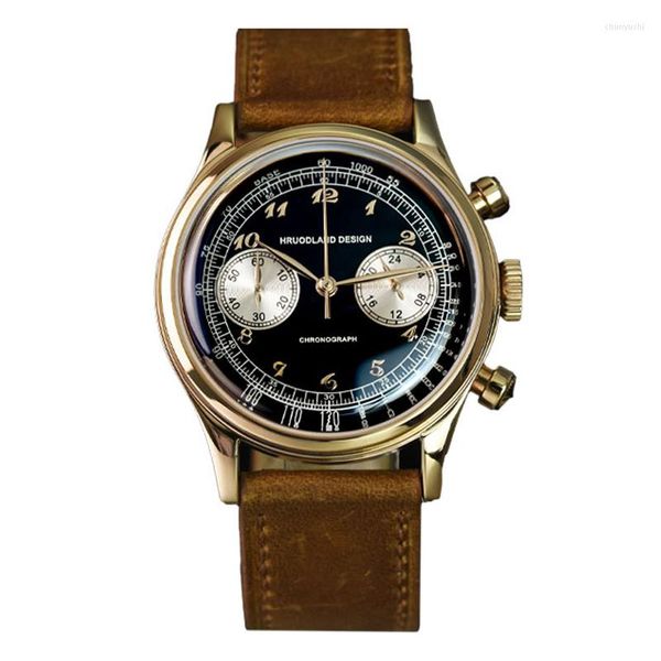 Armbanduhren Hruodland Herrenuhr Quarz Chronograph Handuhr VK64 Saphirglas Blase Leder 316L Edelstahl Handgelenk für Männer