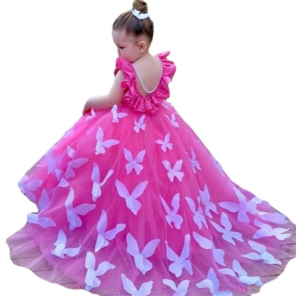 Formelle Kleidung für Kinder, elegantes Geburtstagskleid, kurzärmeliges Satin-Ballkleid, Blumenmädchenkleider für Hochzeit, niedliches Prinzessin-Kinderkleid