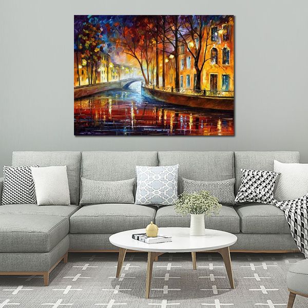 Modern Cityscapes Canvas Art Misty Melody Dipinti ad olio artigianali per decorazioni per la casa contemporanee