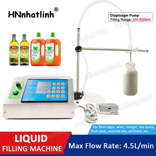 Máquinas de enchimento de líquido de bico único 3ml-5000ml Bomba de diafragma semi-automática Garrafa de bebida Bebida Suco Molho de soja Máquina de embalagem de leite de soja