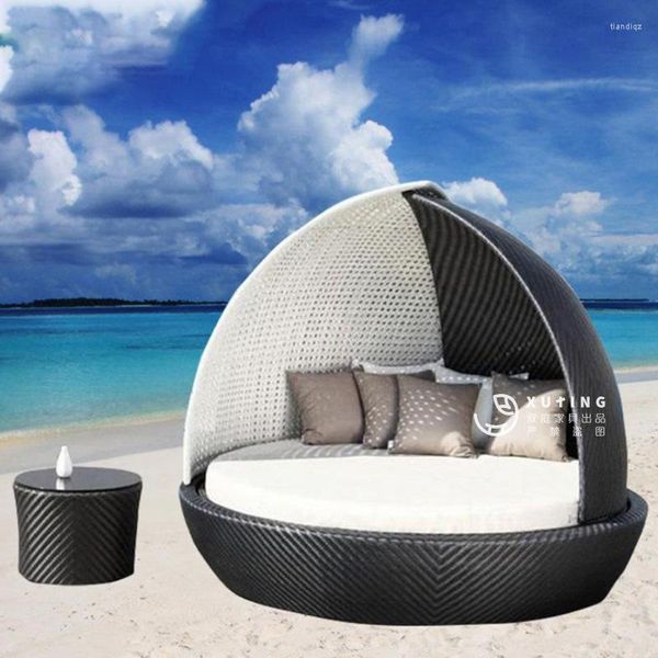 Mobília de acampamento ao ar livre cama reclinável rattan jardim sofá de lazer à prova d'água protetor solar piscina à beira-mar villa