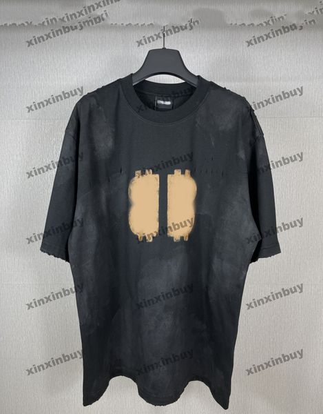 xinxinbuy Herren Designer T-Shirt 23SS Mud Destroyed Tie Dye Paris Kurzarm Baumwolle Damen Schwarz Weiß XS-L