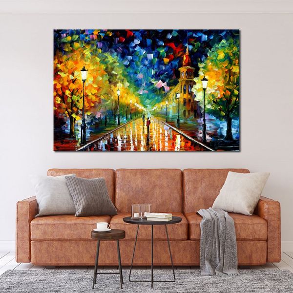 Splendido paesaggio su tela Gold Winter II Dipinto a mano Strade urbane Pittura Lobby Decor