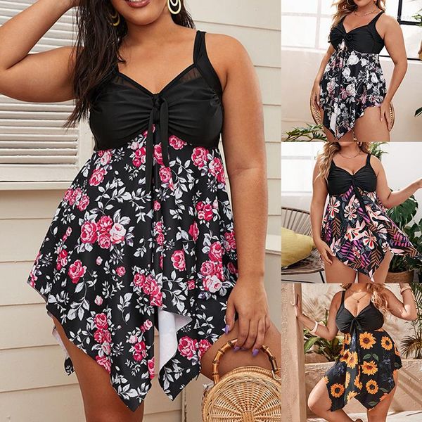 Roupa de banho feminina biquíni grande 2023 verão mulher gorda estampa floral sexy moda feminina casual praia maiô tanquíni