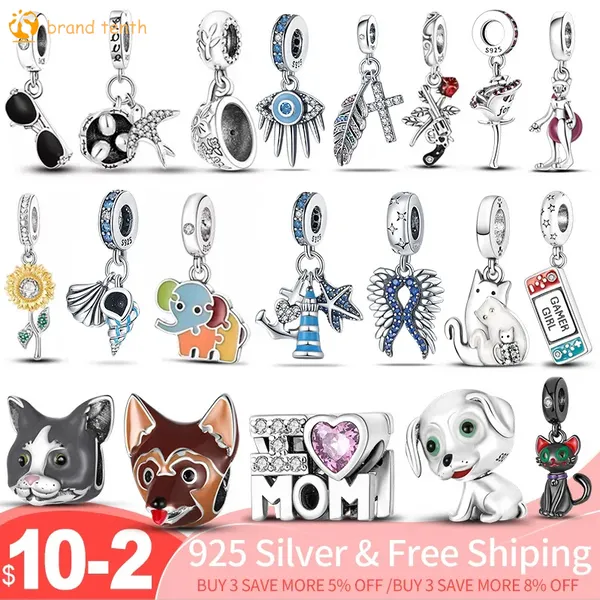 925 серебро стерлингов для Pandora Charms Аутентичные бусинки Diy подвесной женские браслеты Beads Color Cartoon Anime Персонаж Pet Charm