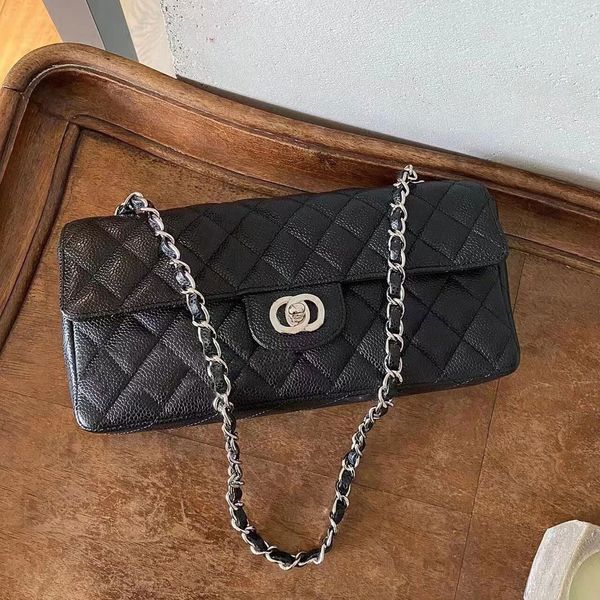 Kadın lüks tasarımcı çanta flip tasarım moda retro omuz çantası saf cowhide siyah sandviç elmas ızgara koyun derisi crossbody çanta