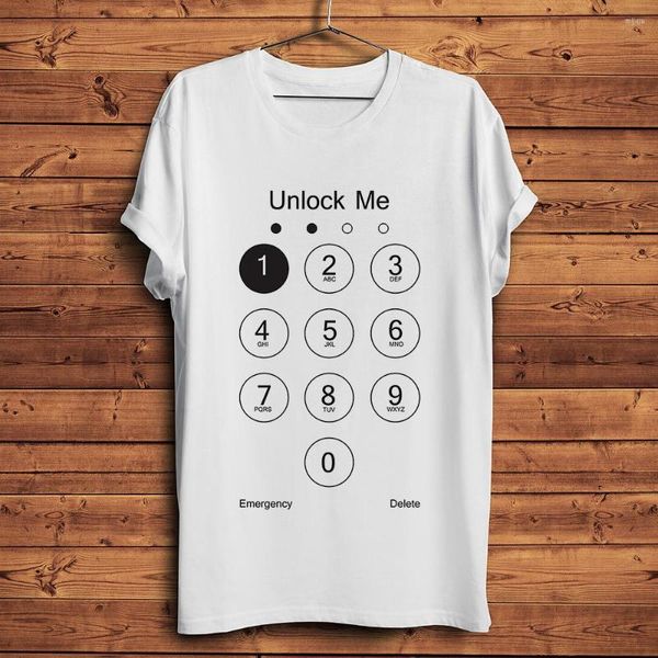 Camisetas masculinas Interface de desbloqueio de celular Engraçado Geek Camisa Homme Branco Manga curta Masculina Camiseta Casual Unissex Hipster Streetwear Tee