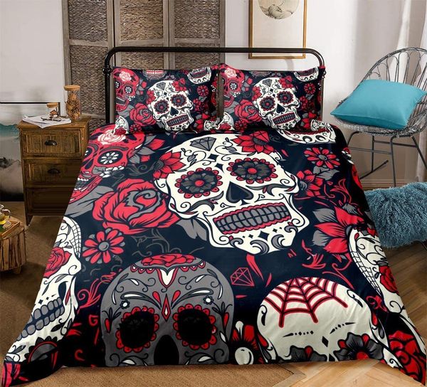 Set biancheria da letto Set copripiumino Sugar Skull Set copripiumino gotico TwinFullQueenKing Set 3 pezzi Copripiumino in morbida microfibra 230614