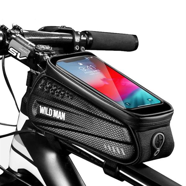 Bolsa de bicicleta à prova d'água Wild Man Tubo frontal superior Bolsa de ciclismo 6 5 polegadas Suporte para celular Suporte de montagem com tela sensível ao toque Bolsa de bicicleta MX2334m